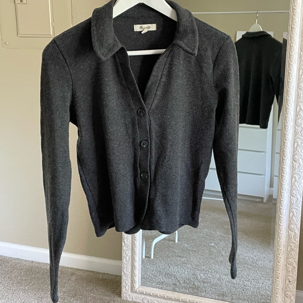 Madewell Brushed Rib Polo Crop Cardigan size XS. Excellent condition worn once